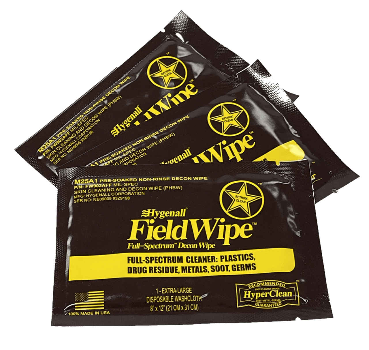 Hygenall FieldWipes remove soot and heavy metals from skin.